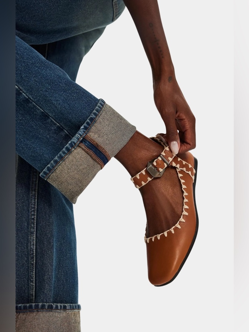 Free People FP Mystic Mary Janes Womens Shoes Crochet Trim Buckle Brown Tan 10